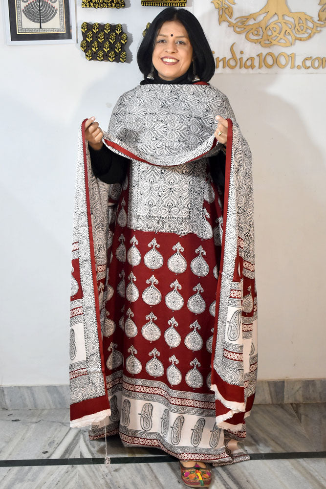 Bagh Hand Block Printed unstitched 3 pc Modal silk suit fabric from MP