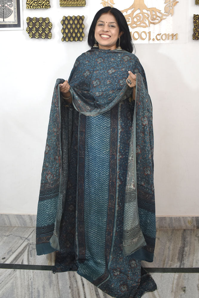 Beautiful Nashpal Hand Block Printed Modal Silk set