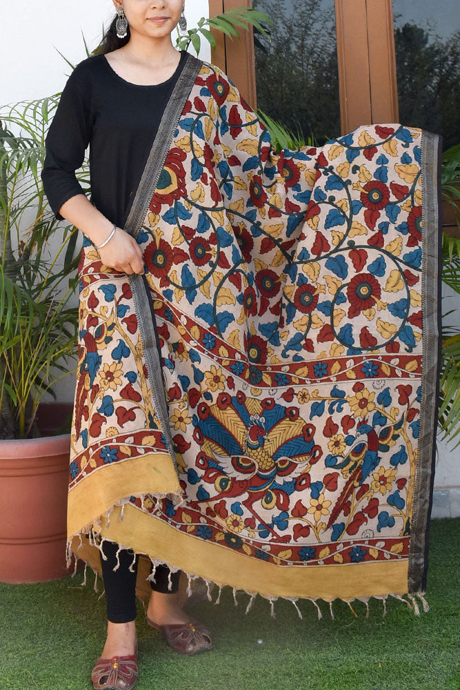 Mayurika : Beautiful Bangalore Cotton Silk Hand Painted Kalamkari Dupatta