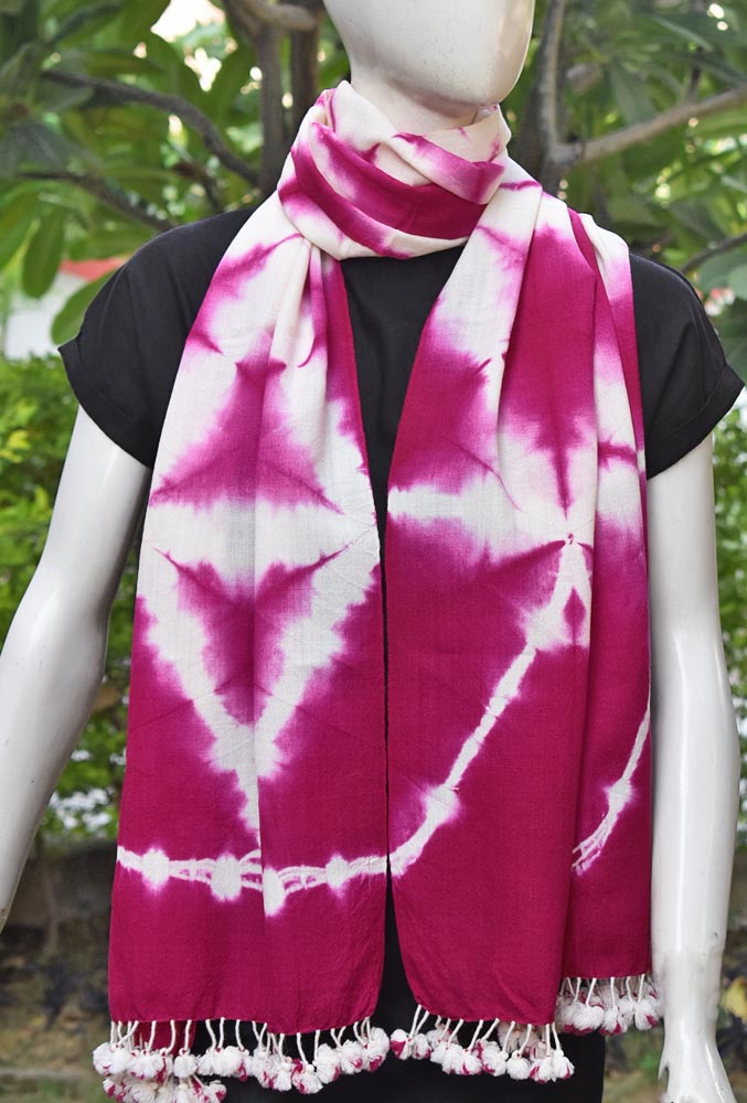 Hand woven Kutch Merino Wool Stole with Shibori Dye & Tassels