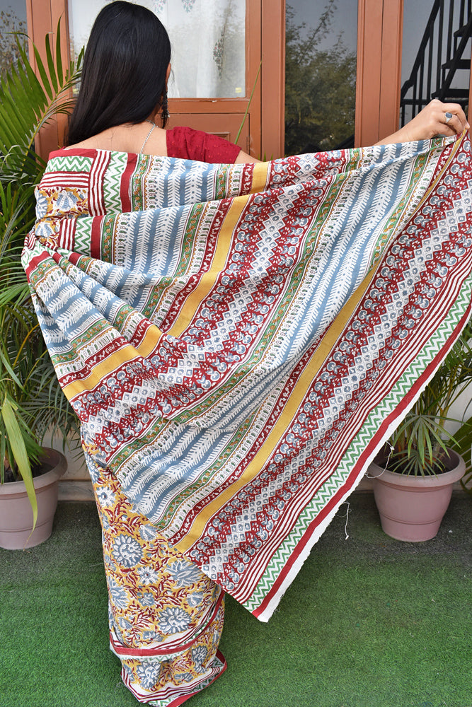 Beautiful Sanganer Hand Block Print Cotton Saree