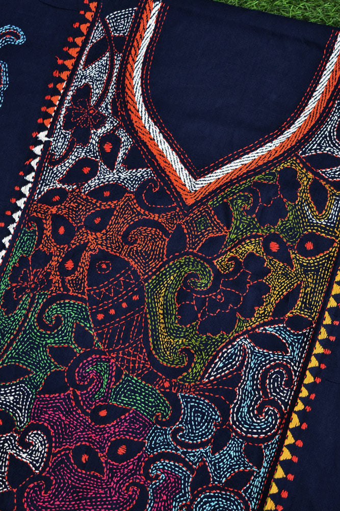 Hand Embroidered Kantha work cotton kurta fabric