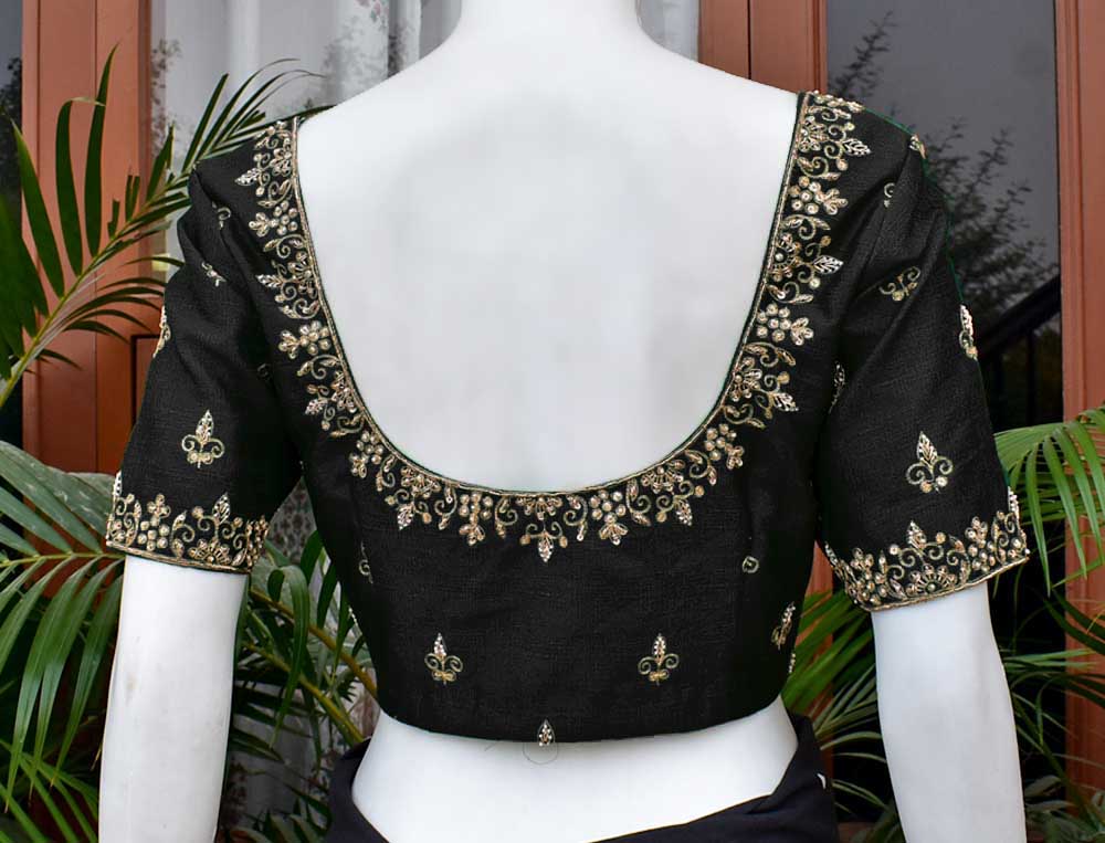 Hand Embroidered Zardozi, Dabka & Sequin work Blouse on Art Silk Fabric - Size 38, 40 , 42 ( has margins for Size Extension))