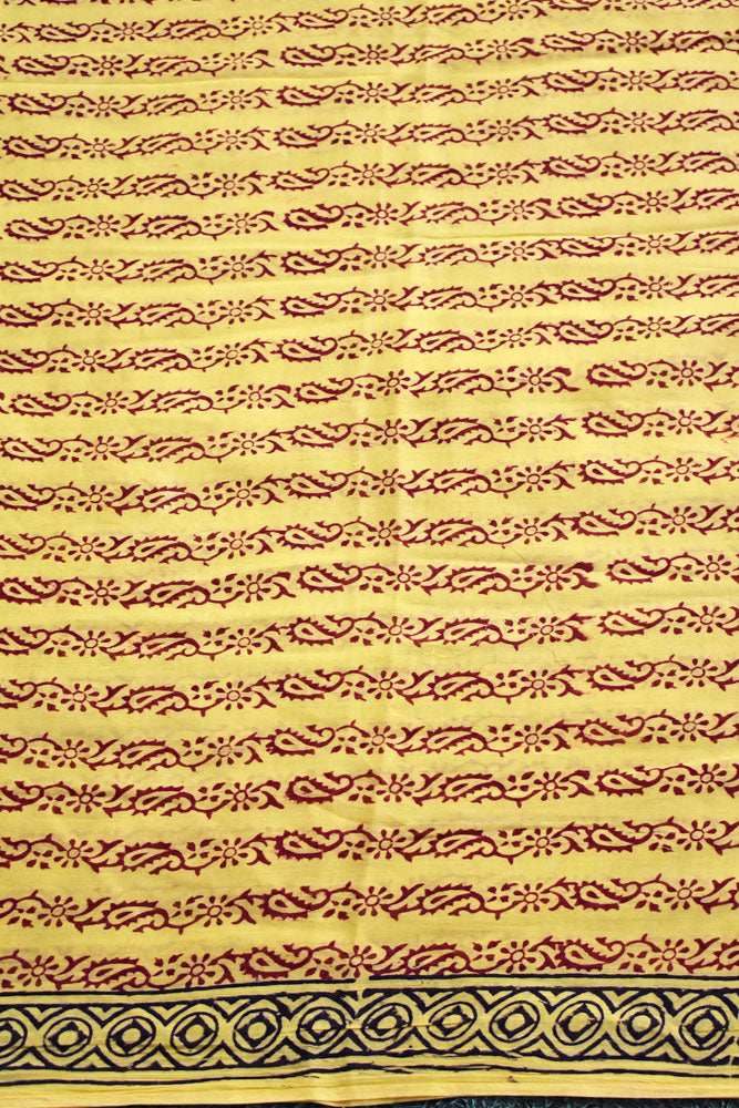 Bagh Hand Block Printed unstitched 3 pc Cotton suit fabric with Kutch Mirror Work