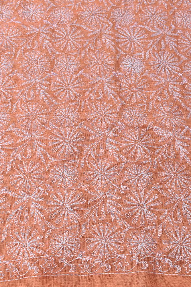 Hand Embroidered Chikankari Tepchi work Kota Doria fabric - (2.7 - 2.8 mtrs )