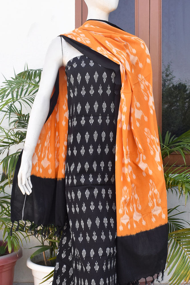 Handwoven Double Ikkat Cotton dupatta with Woven Ikkat Cotton Kurta & Cotton bottom fabric