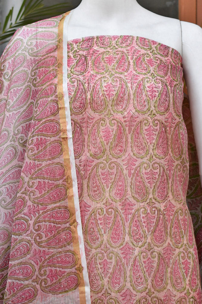 Elegant Hand Block Printed Kota Silk Unstitched Suit