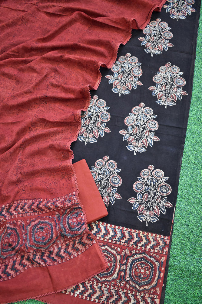 Elegant Hand Block print cotton suit with Cotton dupatta