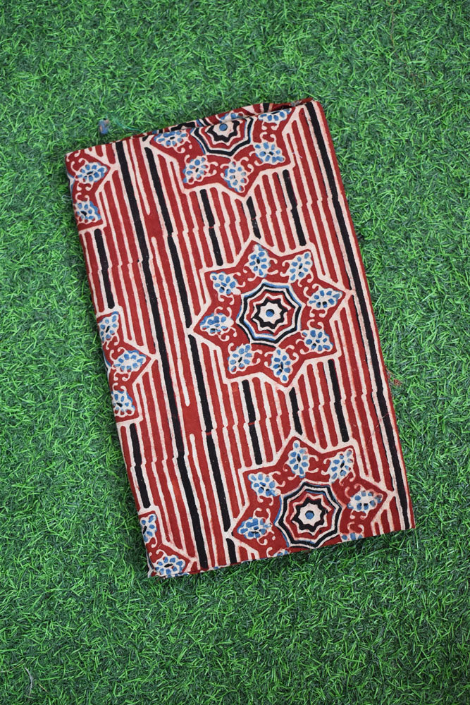 Block Print Ajrakh Cotton Suit with designer Ajrakh neck yoke /panel & Dupatta