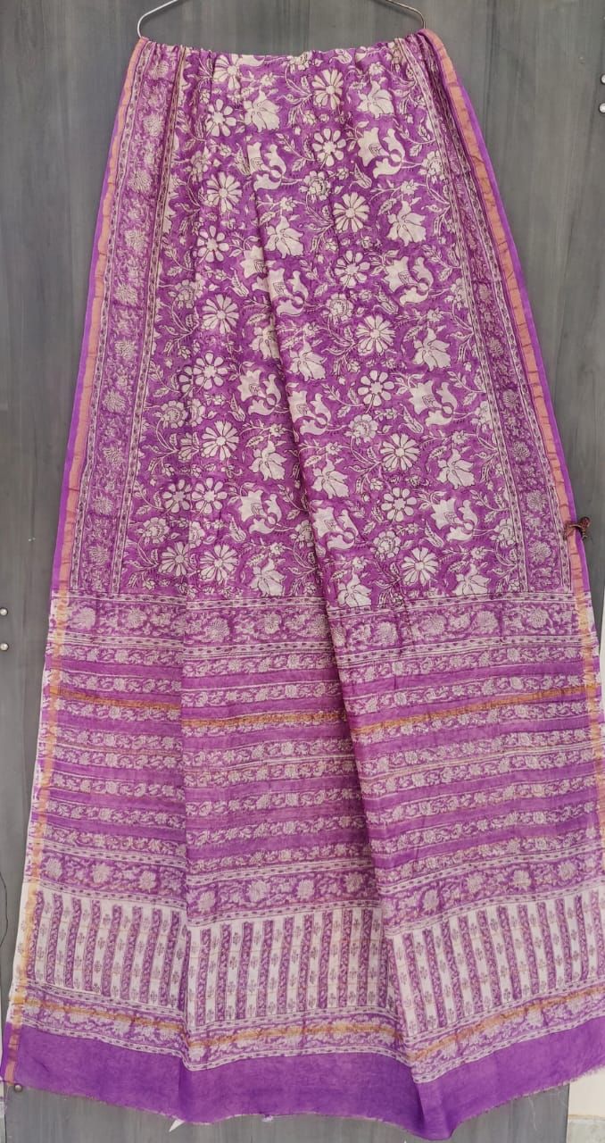 Beautiful Hand Block Printed Chanderi Silk Cotton Saree