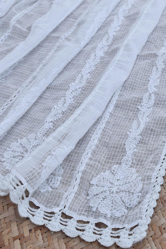 Handcrafted Kota Cotton Dupatta with heavy Chikankari embroidery & crochet borders - base white color - Dyeable