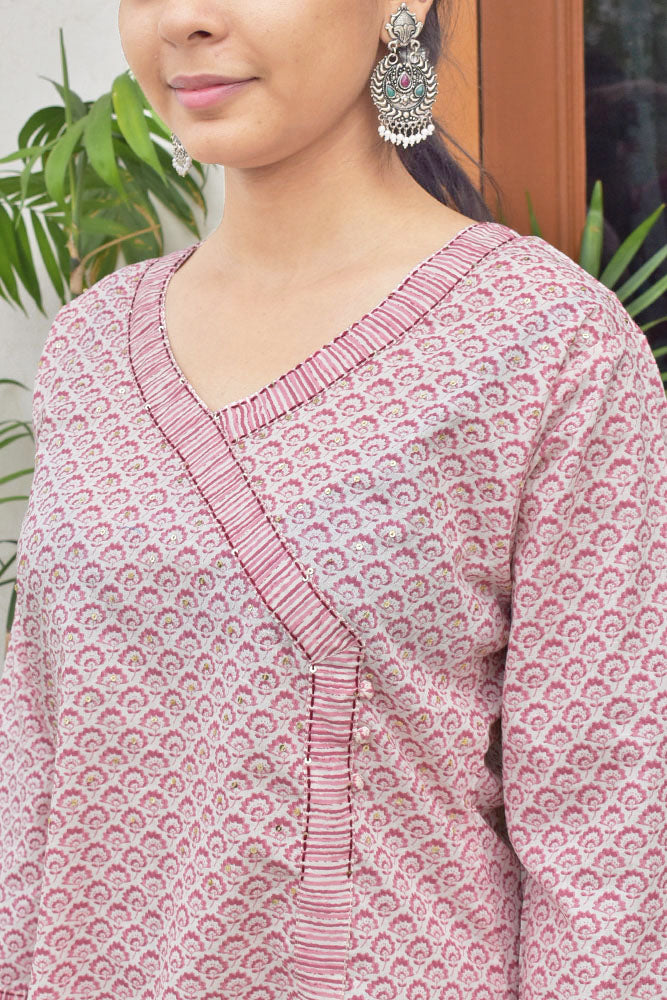 Block Printed Short Kurta with sequins Work Size - 36