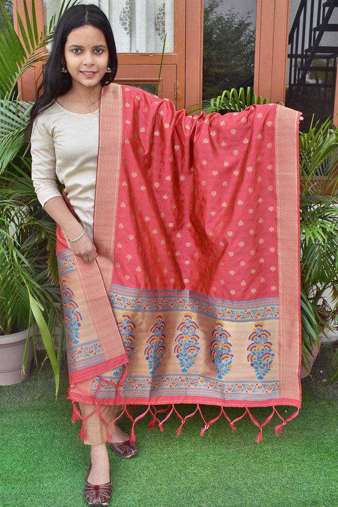 Beautiful Blended Silk Banarasi Dupatta with Paithani Inspired patterns