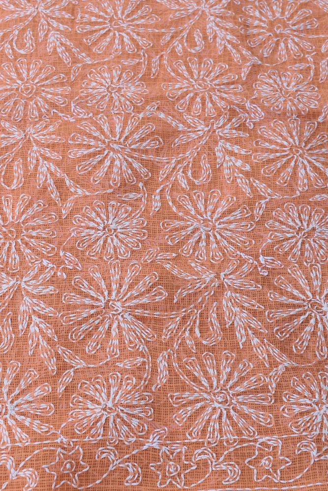 Hand Embroidered Chikankari Tepchi work Kota Doria fabric - (2.7 - 2.8 mtrs )