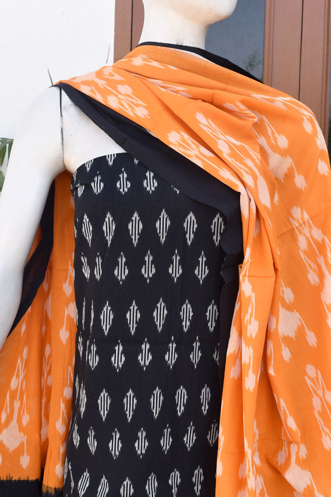 Handwoven Double Ikkat Cotton dupatta with Woven Ikkat Cotton Kurta & Cotton bottom fabric