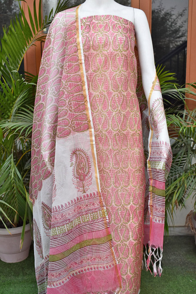Elegant Hand Block Printed Kota Silk Unstitched Suit