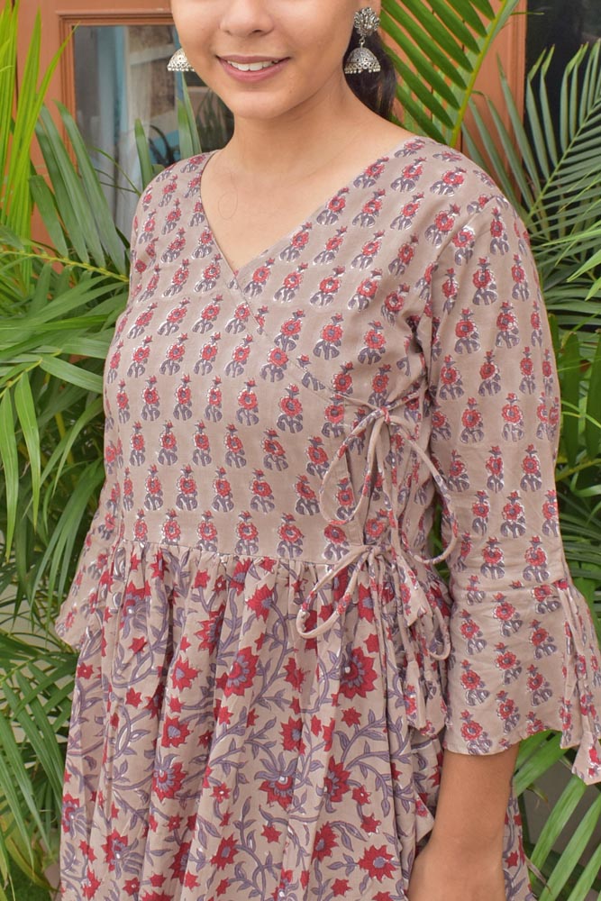 Beautiful Long Cotton Dress/ Kurti with side tie up strings Size - 36, 38, 40, 42