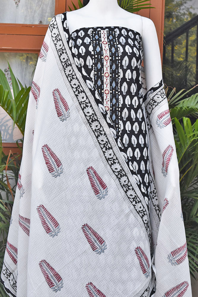 Premium Cotton Unstitched Suit with Intricate Hand Embroidery & Neck Patch with Cotton dupatta