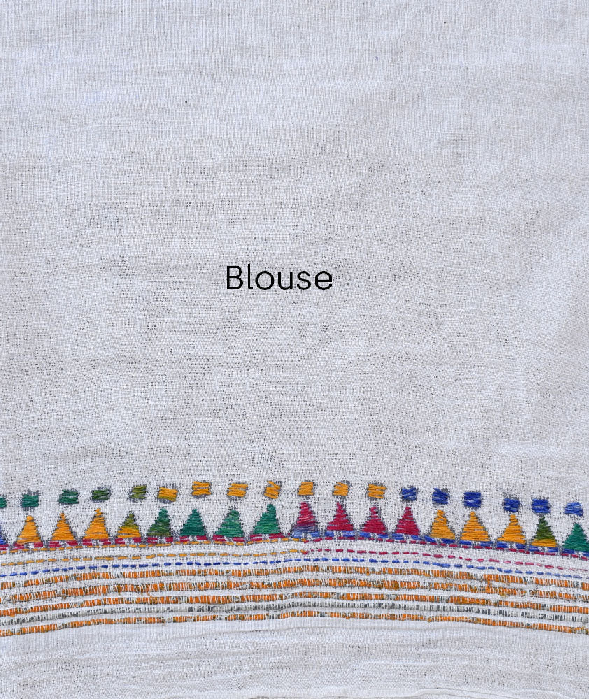 Elegant Handwoven Khesh Cotton Saree with Hand Kantha work