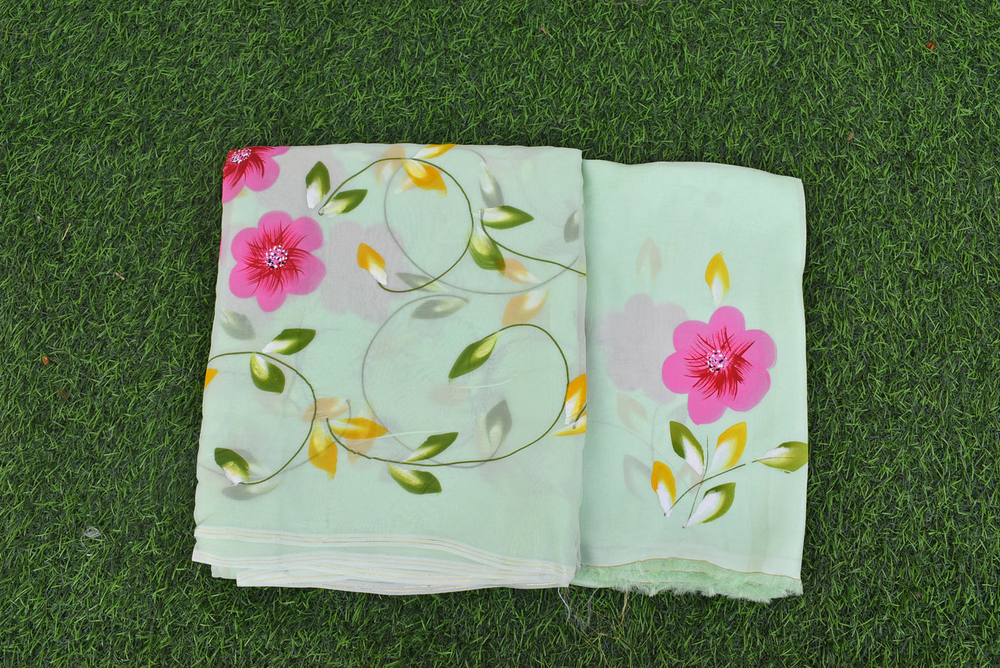 Prakriti : Beautiful Organza Saree with Hand Painted Floral Motifs