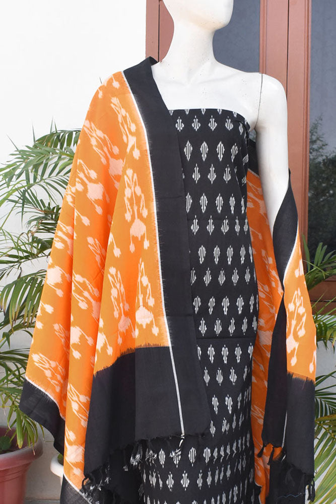 Handwoven Double Ikkat Cotton dupatta with Woven Ikkat Cotton Kurta & Cotton bottom fabric