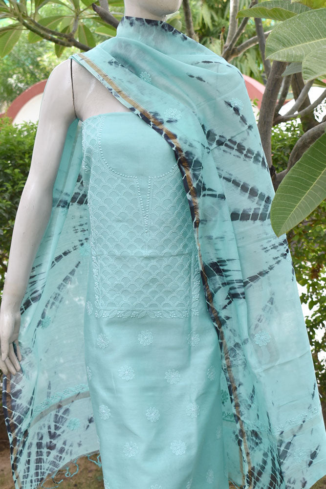 Elegant Chanderi Kurta & Tie & Dye Dupatta Set with Hand Chikankari Embroidery