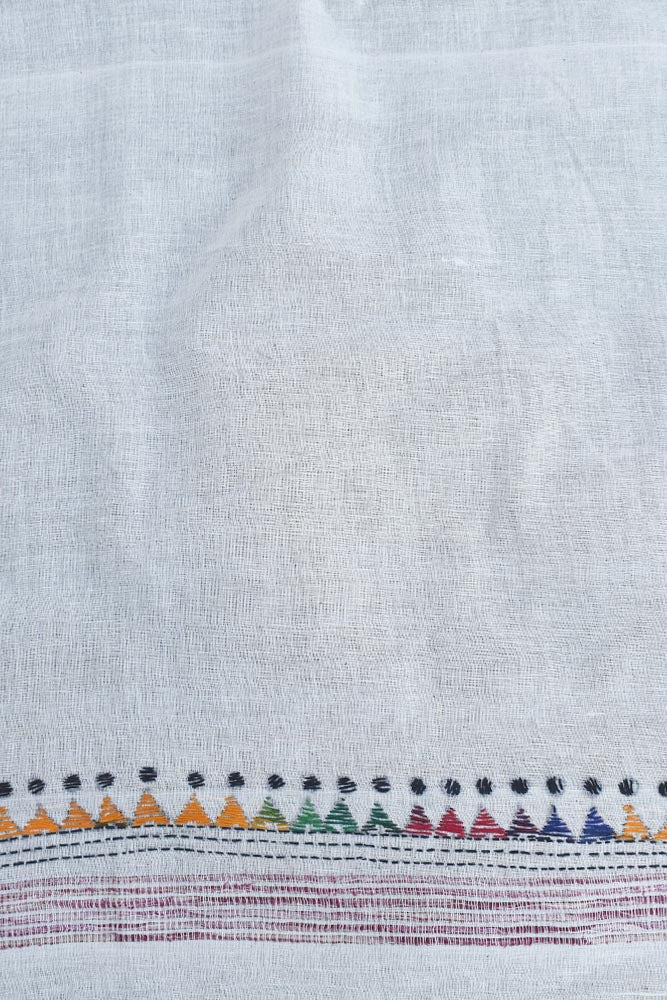 Elegant Handwoven Khesh Cotton Saree with Hand Kantha work