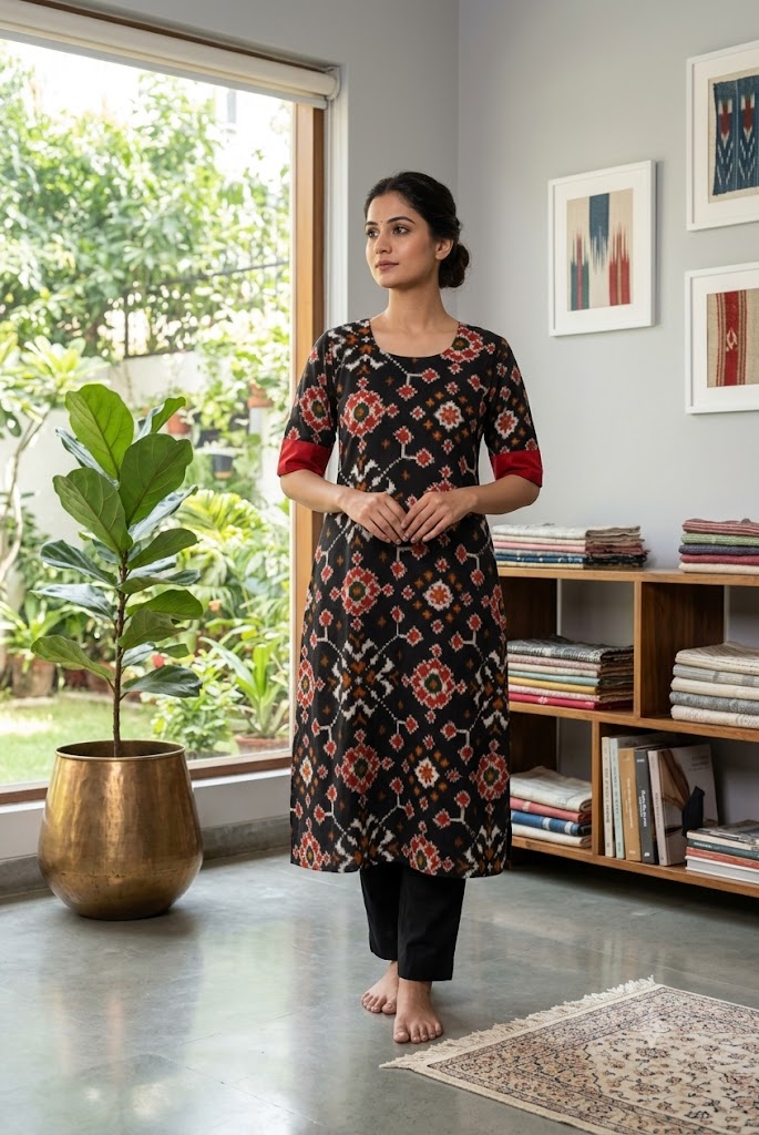 Designer Handwoven Ikkat pure cotton Kurta - Size 40 to 44 ( all sizes)