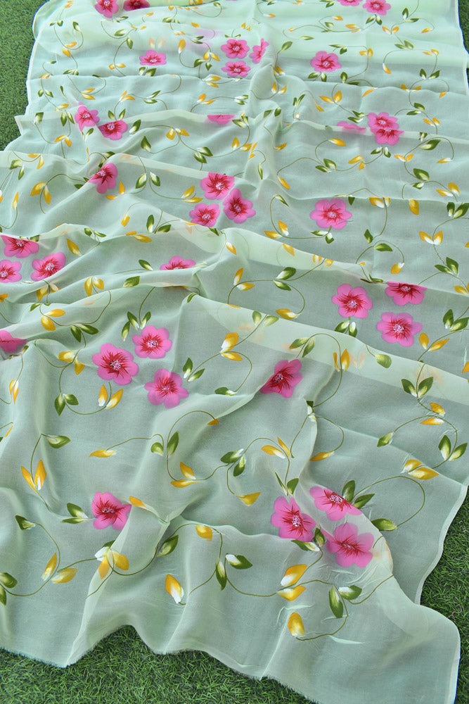 Prakriti : Beautiful Organza Saree with Hand Painted Floral Motifs