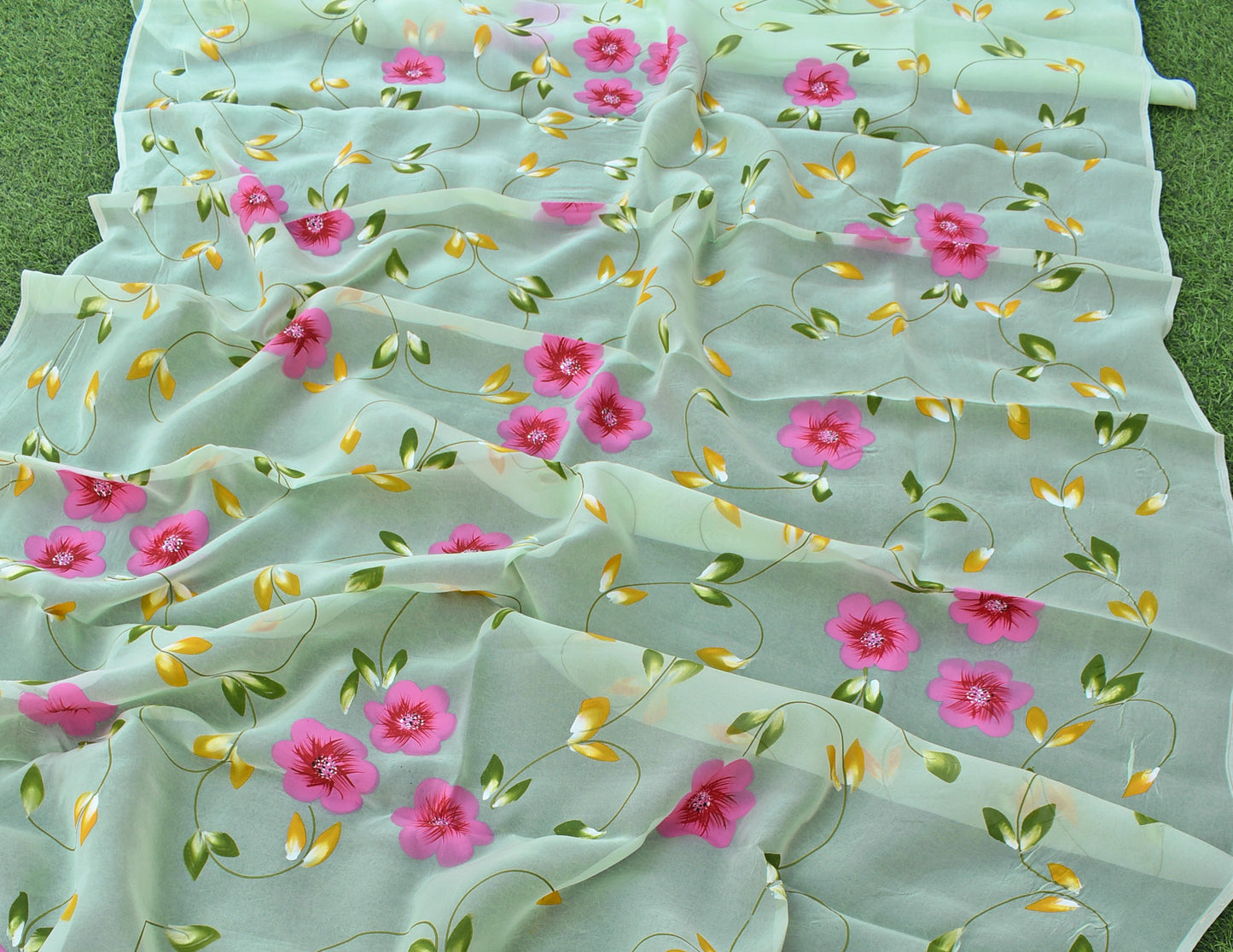 Prakriti : Beautiful Organza Saree with Hand Painted Floral Motifs