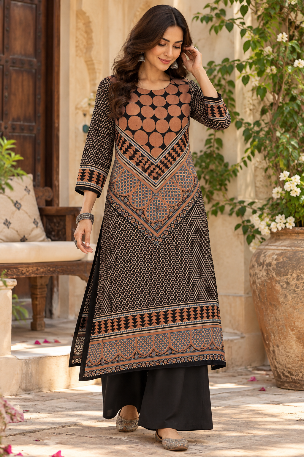Designer Ajrakh Hand Block Printed cotton Kurta - Size 38 to 46 ( all sizes)