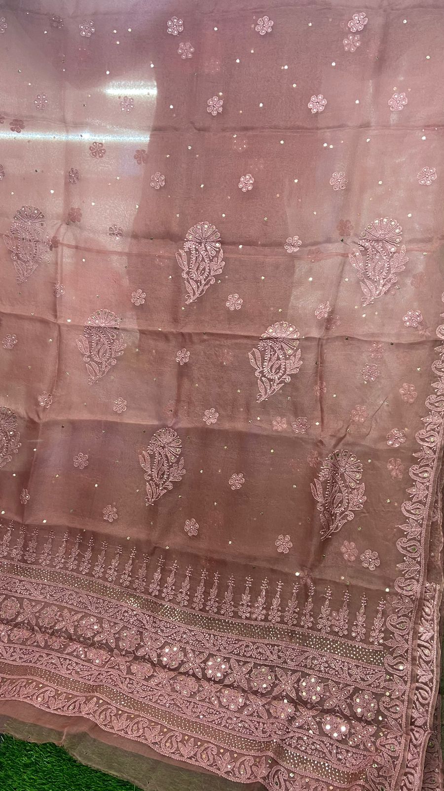 Lucknowi Chikan & Muqaish work Soft pure Organza silk Saree with blouse