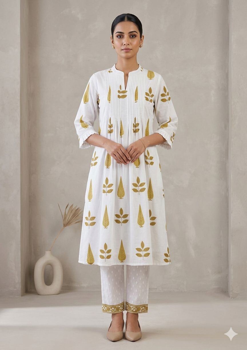 Elegant Hand Block Printed Cotton Set ( Top & Pant) Size 38 - 46