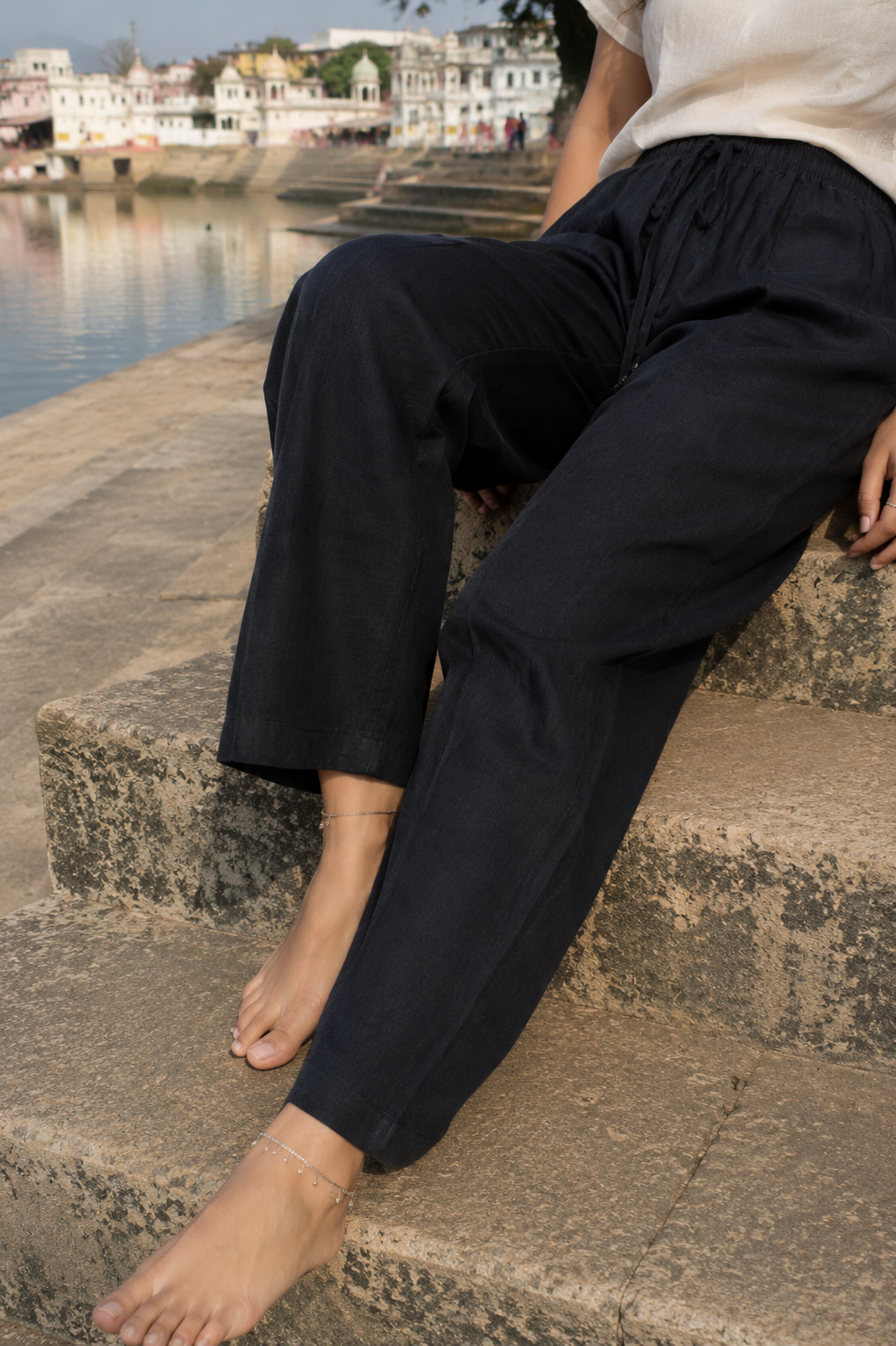 Elegant Linen Cotton Pant - Black