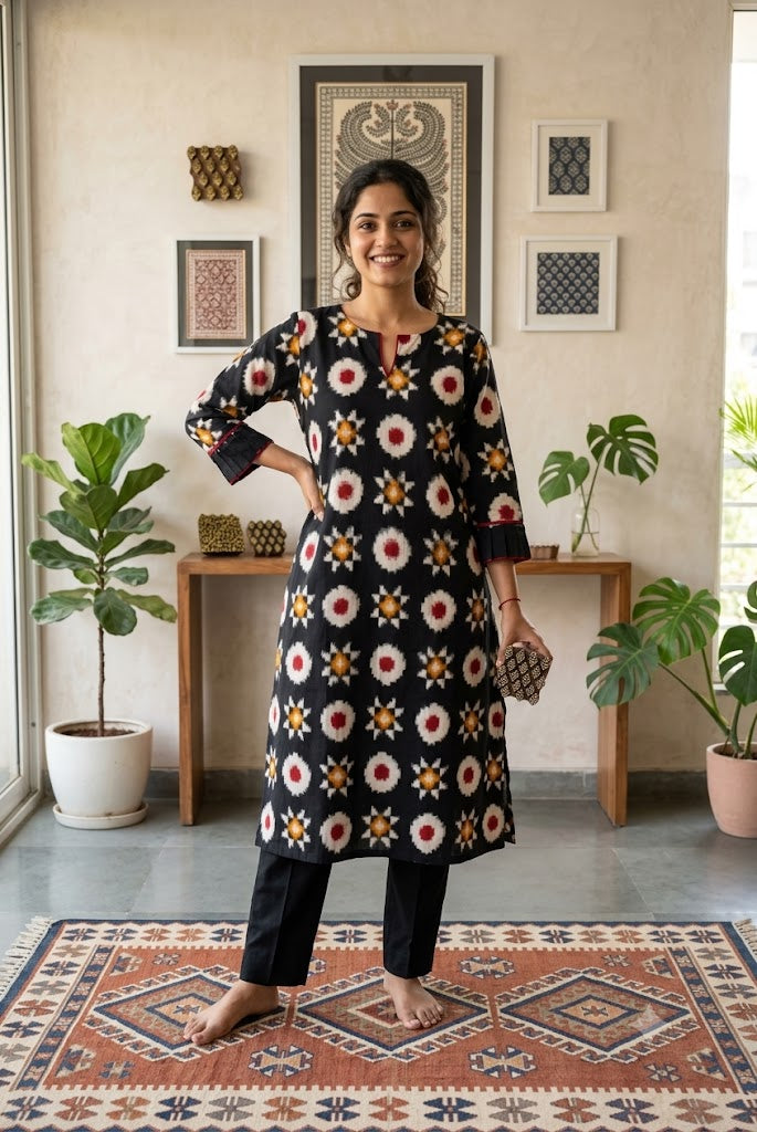 Designer Handwoven Ikkat pure cotton Kurta - Size 40 to 44 ( all sizes)