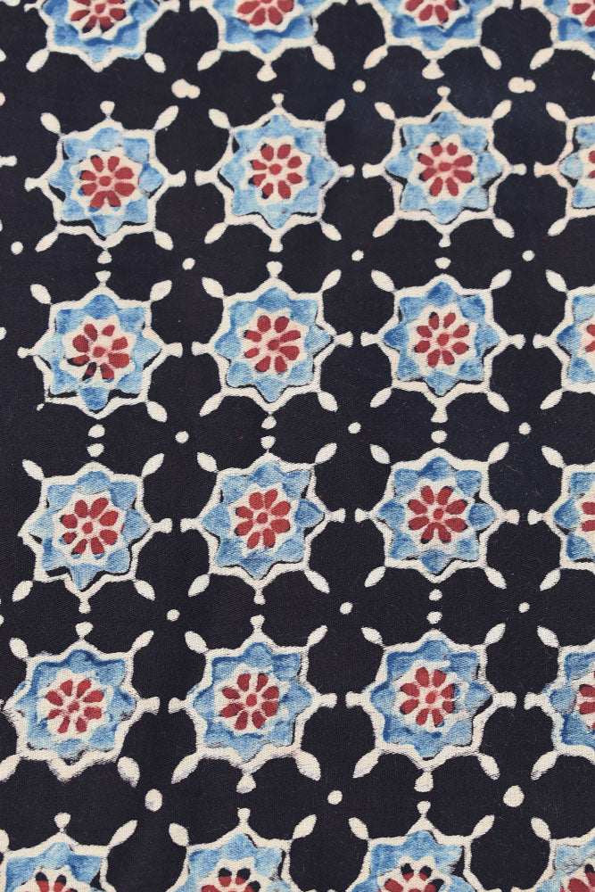 Beautiful Modal Silk Ajrakh Hand Block Print Fabric - 2.5 mtrs cut