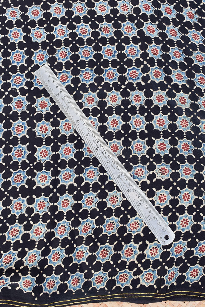 Beautiful Modal Silk Ajrakh Hand Block Print Fabric - 2.5 mtrs cut