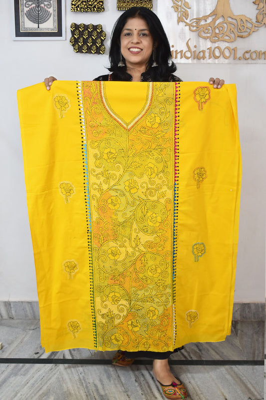 Hand Embroidered Kantha work cotton fabric - (Length 2.8 mtrs )