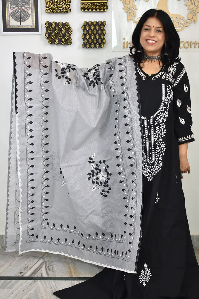 Handcrafted Phool Patti Applique & Hand Crochet work Kota cotton dupatta