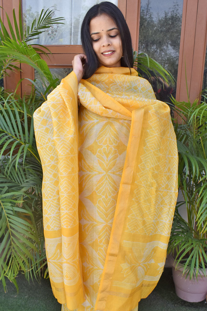 Premium Maheshwari Silk Cotton suits with Nui Shibori Work & Woven Zari Borders - 3 pc set