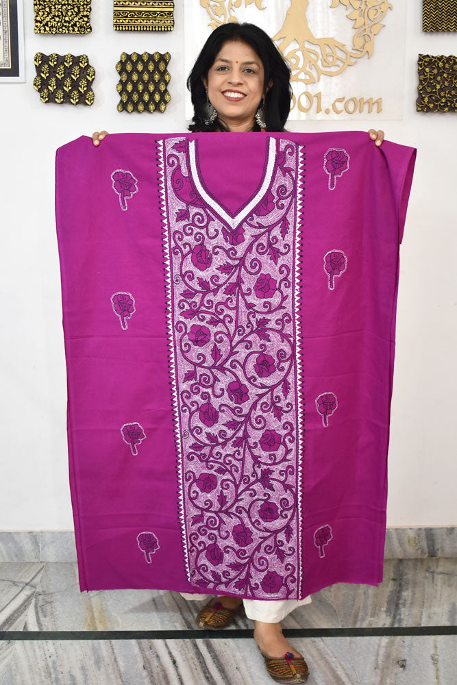 Hand Embroidered Kantha work cotton fabric - (Length 2.8 mtrs )