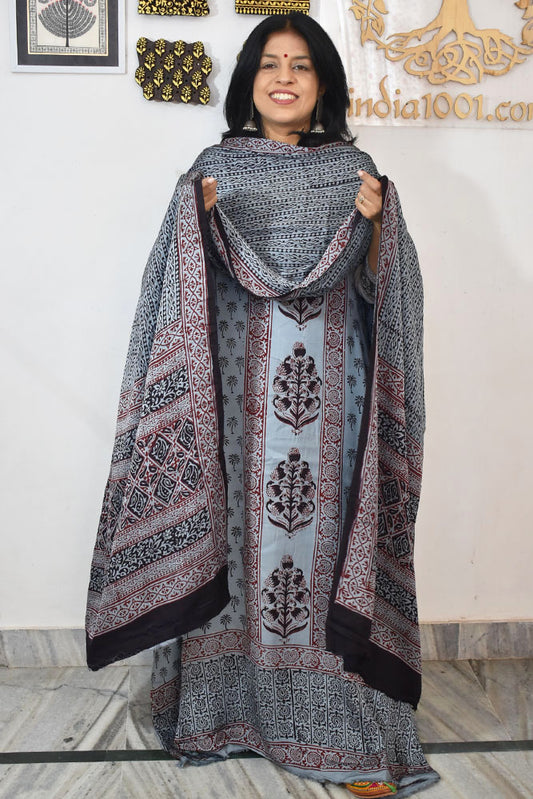 Bagh Hand Block Printed unstitched 3 pc Modal silk suit fabric from MP