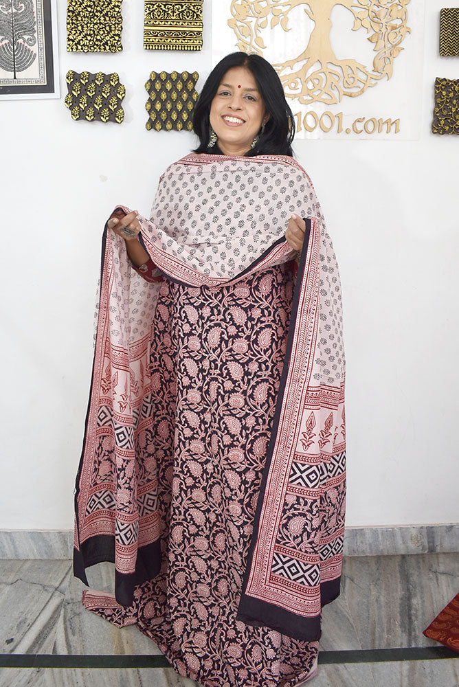 Bagh Hand Block Printed unstitched 3 pc Cotton suit fabric with block print from MP