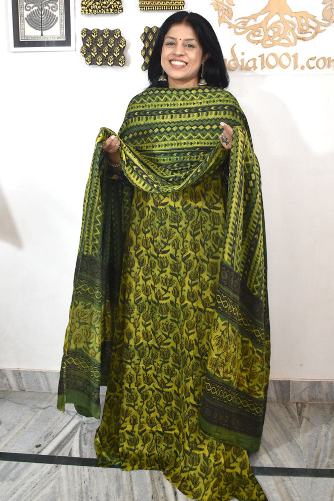 Beautiful Nashpal Hand Block Printed Modal Silk set