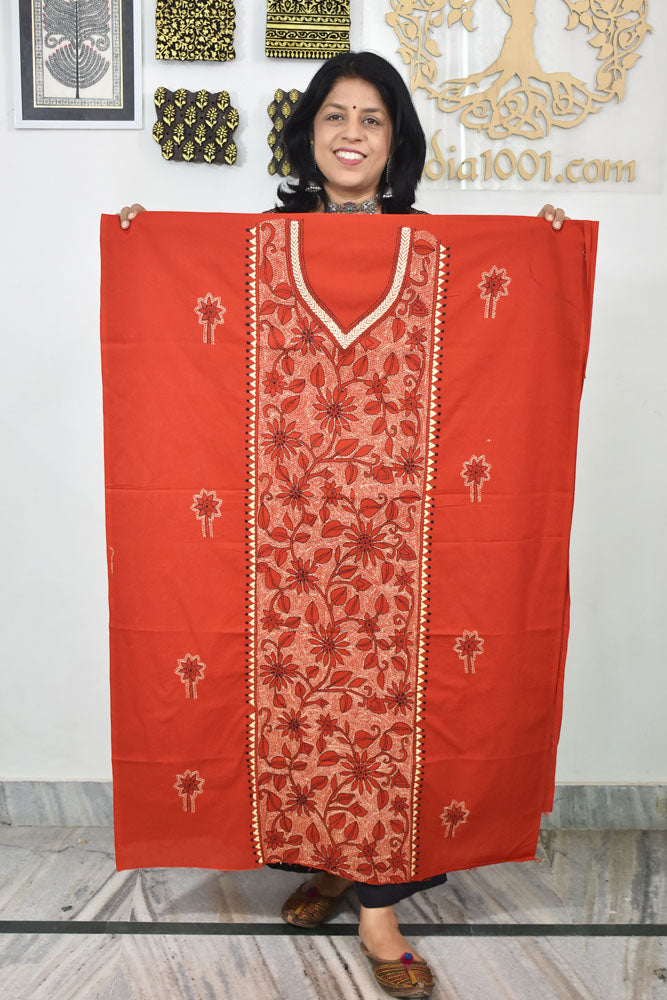 Hand Embroidered Kantha work cotton fabric - (Length 2.8 mtrs )