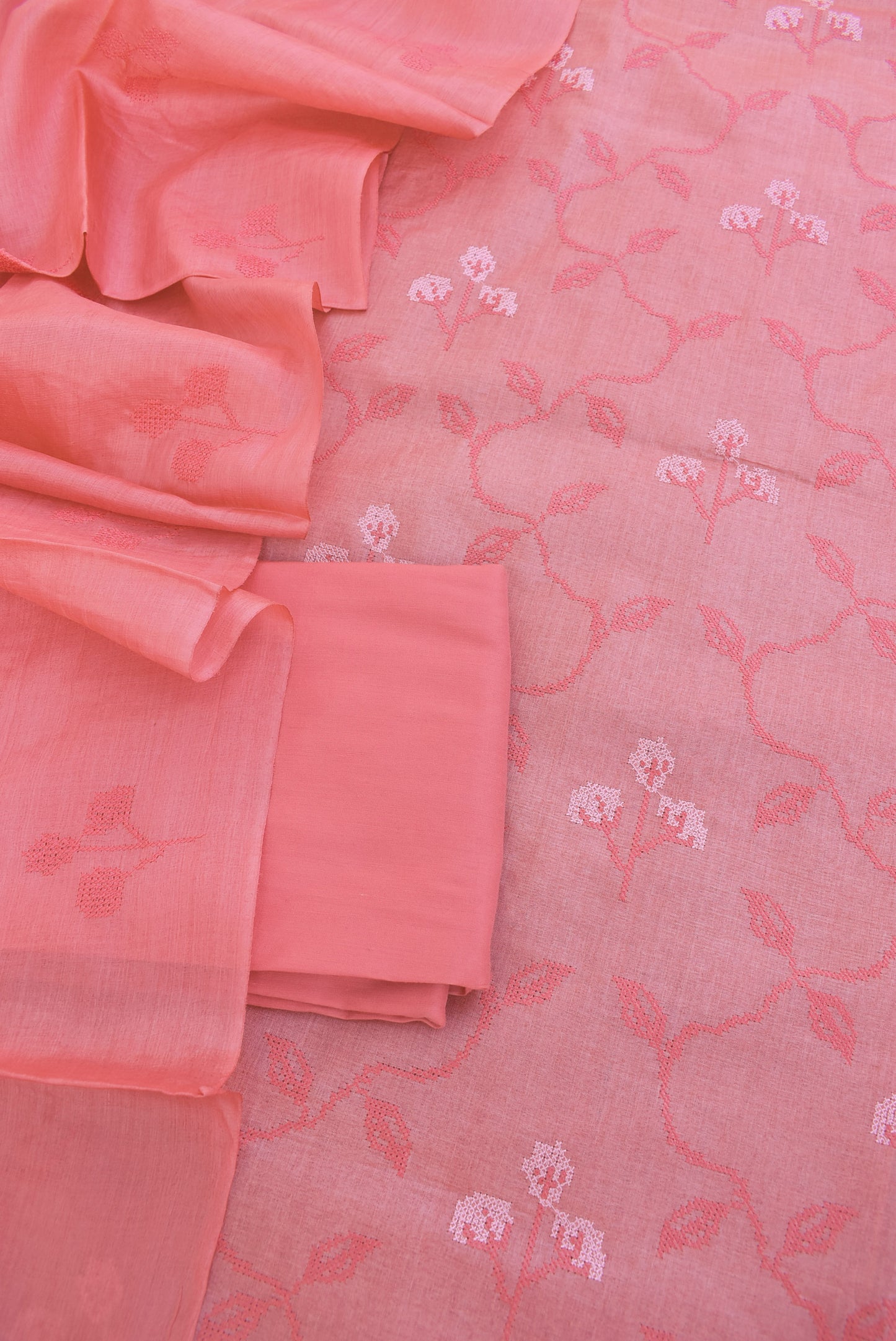 Elegant Tussar Silk Unstitched suit with Embroidered Kurta and Dupatta & blended silk bottom