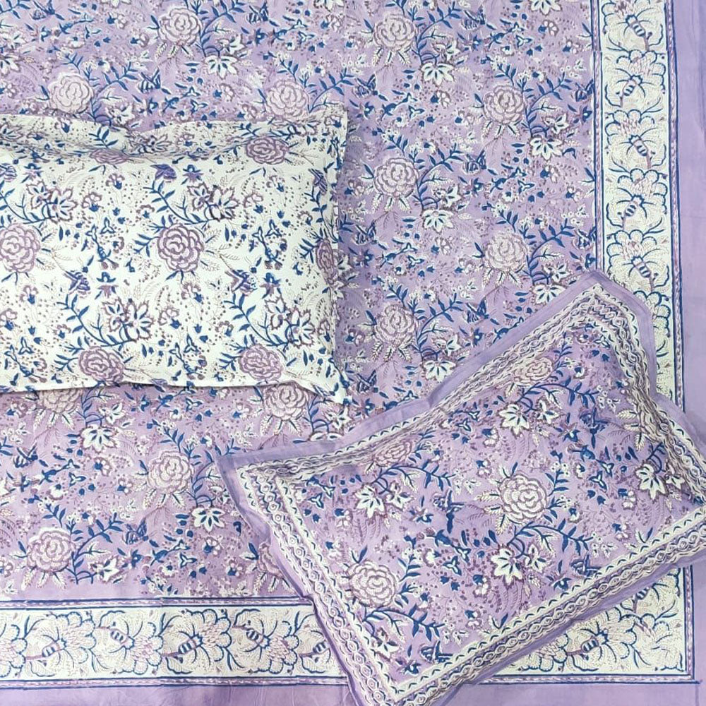 Shayan : Hand Block print King Size Cotton Double Bed sheet with pillow covers ( 90 by 108)