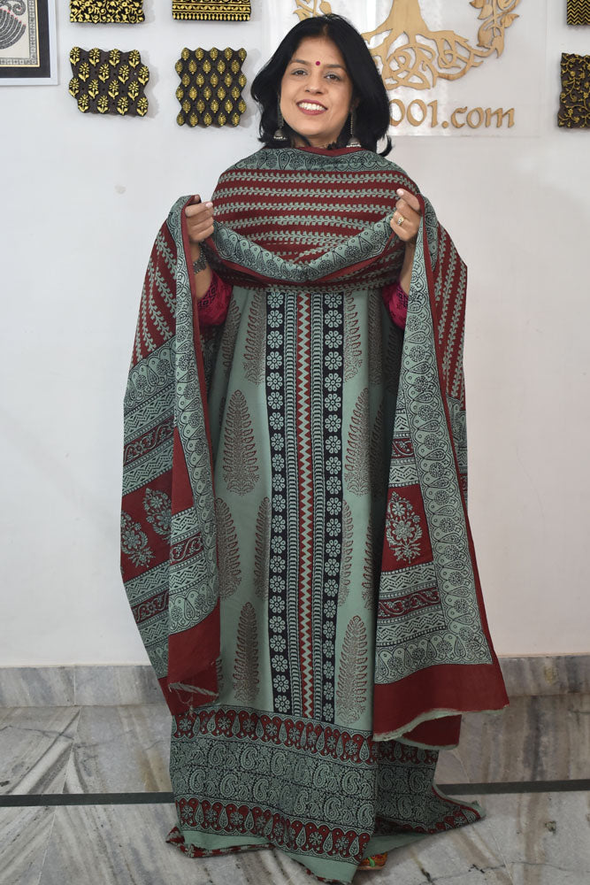 Bagh Hand Block Printed unstitched 3 pc Cotton suit fabric with Placement block print from MP