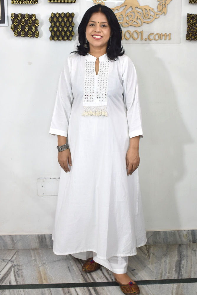 Designer Cotton Kurta & Pant Sets with Mirror & Tassel Details - Size 38 to 46 ( all sizes)