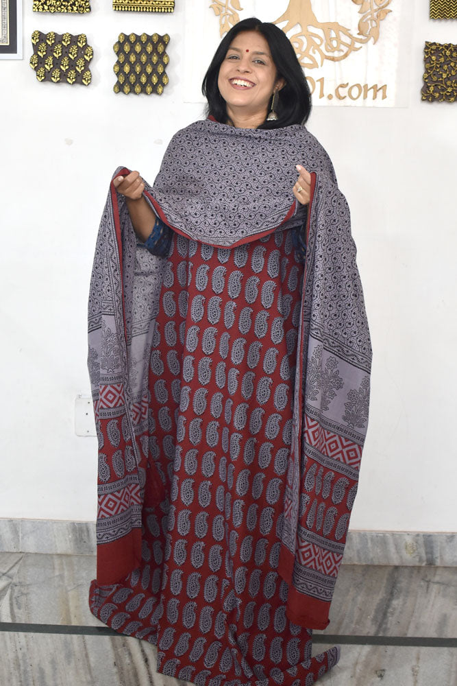 Bagh Hand Block Printed unstitched 3 pc Cotton suit fabric with block print from MP
